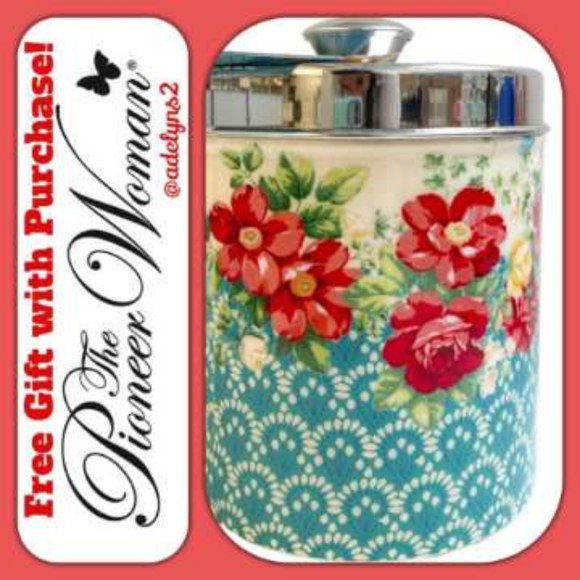 🌺🛍️ New Pioneer Woman Vintage Floral Metal 80 oz Treat Jar / Canister , Qty 1 - Picture 2 of 7